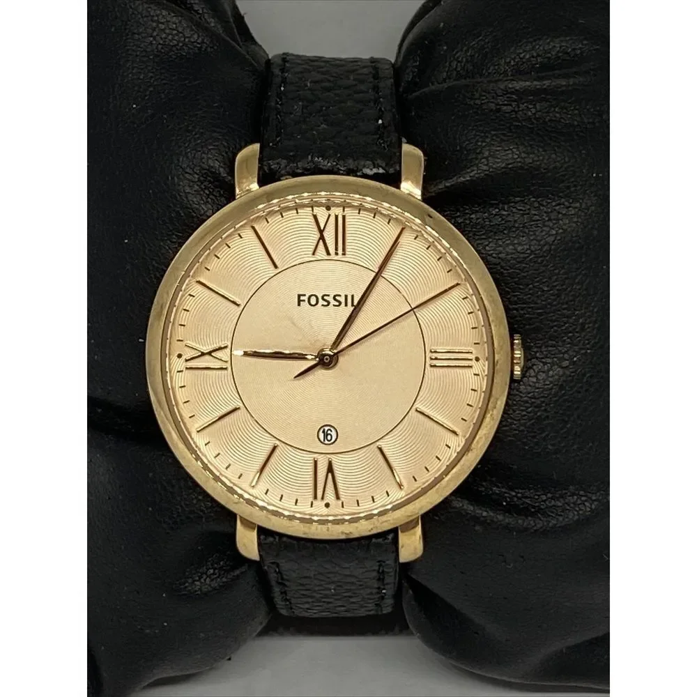 Fossil ES3707 Women's Black Leather Analog Dial Quartz Genuine Watch QB489